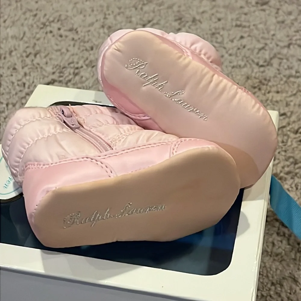 Polo Ralph Lauren Parka pink Puffer Baby Infant Booties Crib Shoes Girls size 1